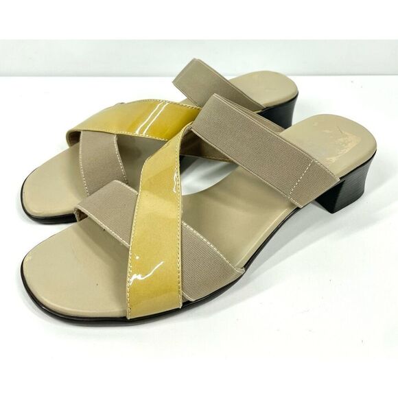 Munro Gold Beige Patent Criss Cross Slip On Stretch Sandals Block Women 8.5 - Picture 3 of 10